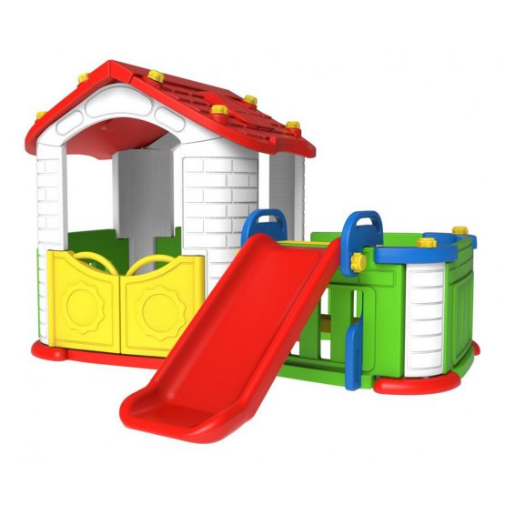 Set of a garden house with slide, green and red. Age 18m+